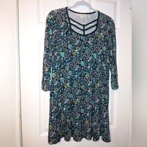 Emaline petite dress size PXL (petite extra large) peacock blue birds floral
